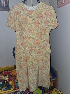 Maggy London Yellow and Coral Floral Midi Dress
